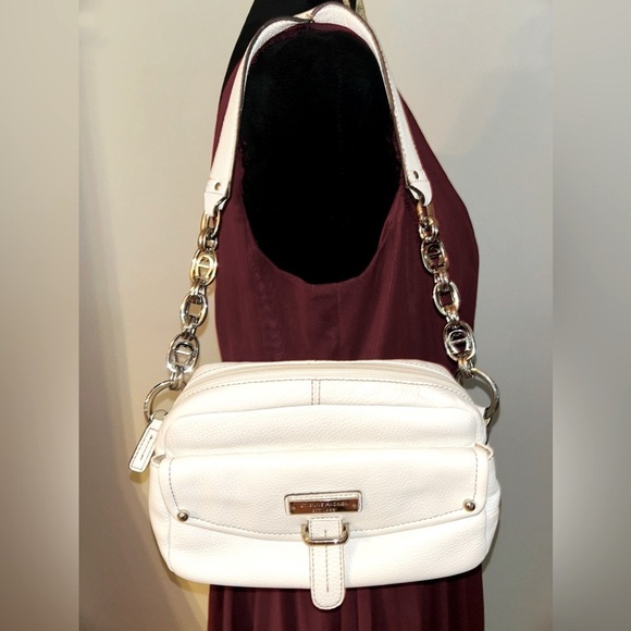 Etienne Aigner Pebbled White Pebbled Leather Chain Logo Handle Purse Handbag - Picture 2 of 7